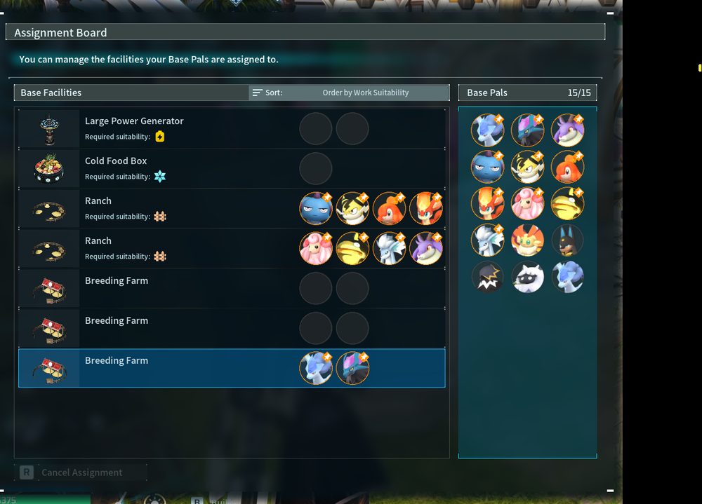 Assigning a male and female pal to the Breeding Farm on the Assignment Board
