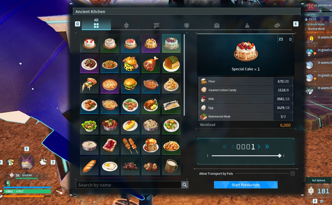 Special Cake recipe in the Ancient Kitchen crafting UI